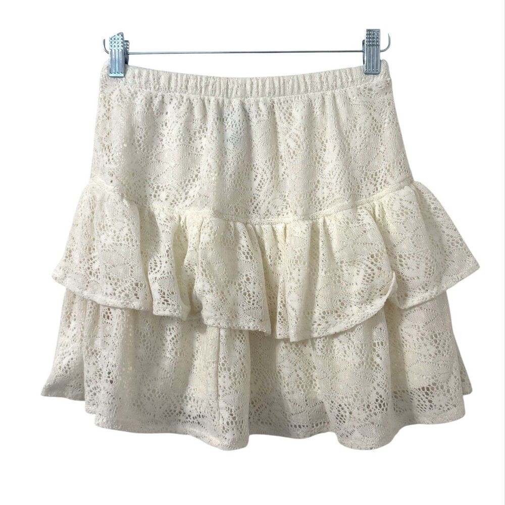 Rachael & Chloe Lace Tiered‎ Ruffle Mini Skirt Small Coquette Peasant Boho